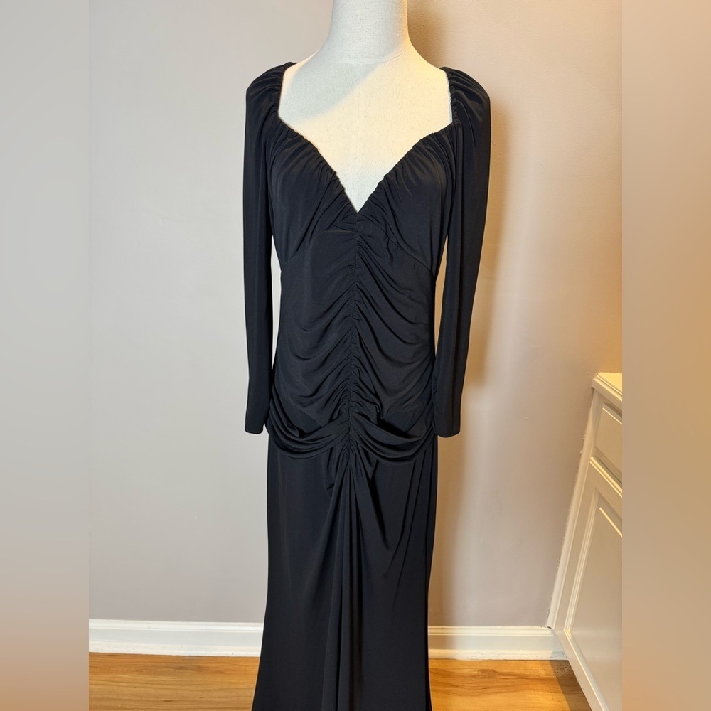 Vintage Vera Wang Black Ruched Long Sleeve Formal Gown - Picture 14 of 14